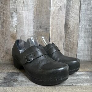 Womens Dansko Tamara Black Leather Casual Comfort Buckle Heeled Clogs Size EU 40